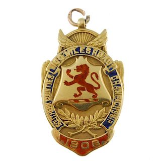 Southern Counties, 100 Miles Road, Championship, 1908, 18ct gold and enamel medal, the reverse engra