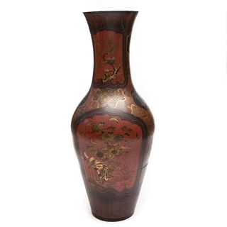 Large Japanese Black and Red Lacquered Pottery Vase
