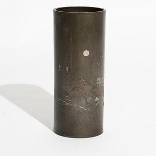 Japanese mixed metal and bronze vase