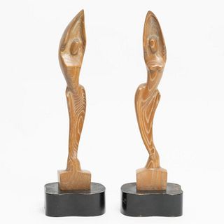 Pair Of Jascha Heifetz Carved Oak Figures