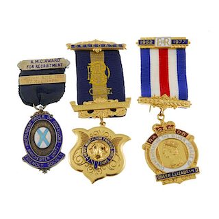 RAOB, gilt-metal jewels (3), together with Order of Oddfellows silver jewels. (4). <br><br>
