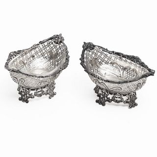 Sterling silver with cut glass insert footed nut dishes