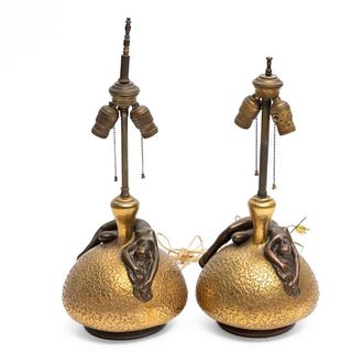 Olive Kooken Bronze and Ceramic Table Lamps