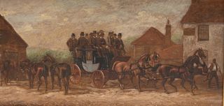 19th Century Changing the teamÂ oil on panel