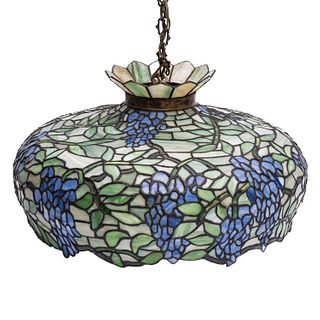 Antique Leaded Glass Hanging Lamp Shade, Tiffany type leaded glass