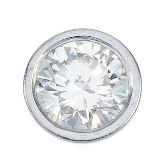 A diamond single ear stud. The brilliant-cut diamond, within a collet mount. Estimated diamond weigh