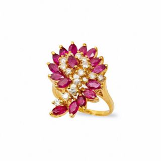 Ring, GIA Vintage 14K gold ruby and diamond ring