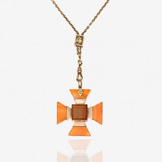 W & SB Carnelian and Gold Pendant Necklace