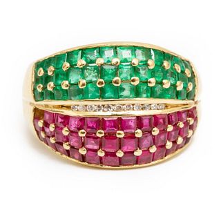 Ring, Emerald and Ruby 14k Gold Ring