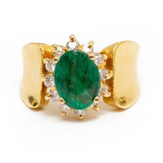 Ring, 14K Gold Emerald and Diamond Ring