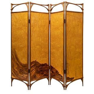 Virginia "Ginny" Blanchard Art Nouveau-inspired Four-panel Peacock Screen