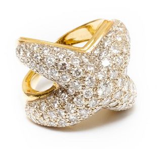 Ring, 14K Gold and Diamond Bombe Ring