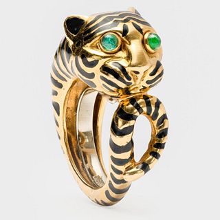 David Webb Tiger Ring With Emerald Eyes