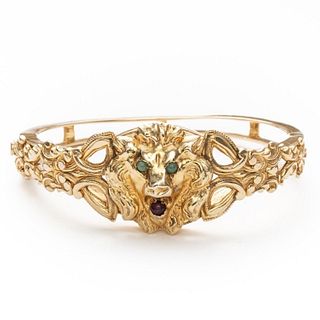 Antique 14k yellow gold, Turquoise and Amethyst bangle bracelet