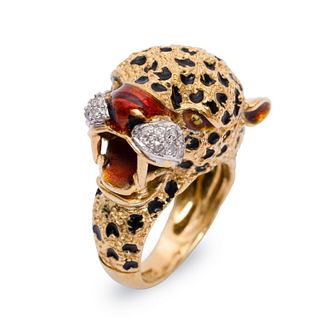 18K Panther Diamond enamel ring