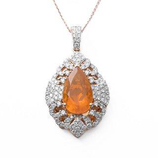 Michael Christoff Fire Opal, Diamond, Gold Pendant-Necklace