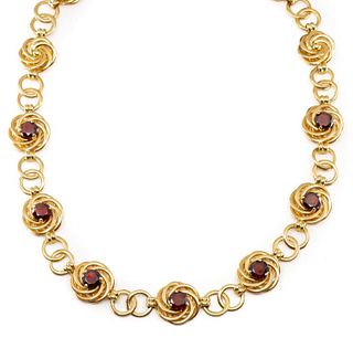 GIA Tiffany and Co. Signed Vintage 14kt gold and Garnet necklace Circa 1960