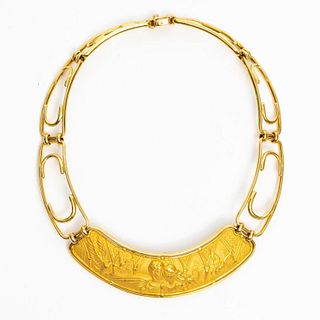 18K Carrera y CarreraÂ Signed Romeo and Juliet Gold Bib Style Necklace.