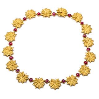 Buccellati 18K and Ruby Leaf Necklace