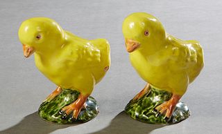 Pair of French Bavent Glazed Terracotta Chicks, 20th c., made in Bavent, Normandie, France, H.- 4 1/8 in., W.- 2 in., D.- 4 1/2 in. Provenance: The Co
