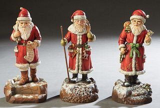 Group of Three Anri Carved Wood Santa Figures, signed B. Shackman on the underside, one 1989, 14/500; one 1988, 484/500; and one 1988, 264/500, Talles