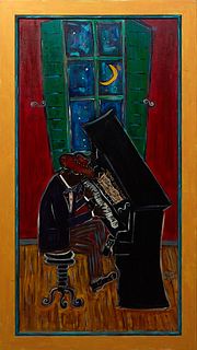 Sharon H. Mulligan (Louisiana/Mississippi), "Blues in the Night," 21st c., oil on canvas, signed lower right, titled in painting on piano, presented i
