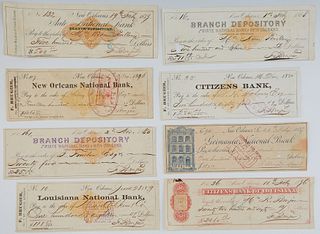 Group of Eight Old New Orleans Checks, 19th c., consisting of three from the State National Bank, New Orleans; two from the Citizens Bank; one from th
