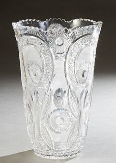 Large American Brilliant Cut Glass Vase, 20th c., of tapered form with a sawtooth scalloped rim, H.- 16 in., Dia.- 10 3/4 in.