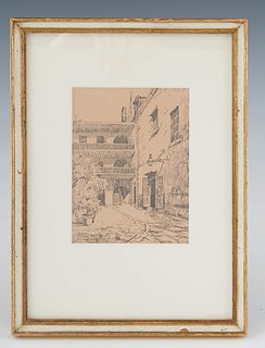 George Frederick Castleden (1861-1945, English/Louisiana), "New Orleans Courtyard Interior," 1922, etching on paper, signed and dated in plate lower l