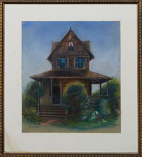 Gladys Rockmore Davis (1901-1967, New York/Canada),"House and Garden," 20th c., pastel on paper, initialed lower left, presented in a polychromed fram