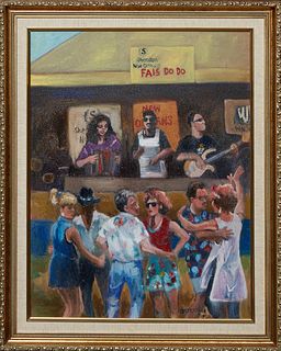 Linda Lesperance (New York/New Orleans), "Jazz Fest, Sheraton New Orleans, Fais Do Do Stage," 2000, oil on canvas, signed and dated lower right, prese