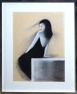 Gretchen Reinike Rothschild (1940-, Louisiana), "Portrait of a Seated Woman," 20th c., charcoal on paper, signed in pencil lower right, presented in a