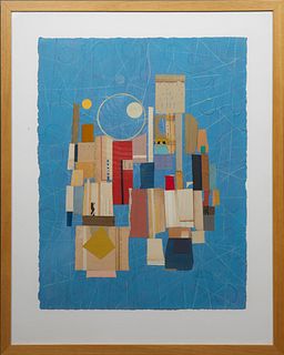 Jacqueline Dee Parker (New York/Louisiana), "Abstract Collage," 21st c., mixed media on paper, signed lower right, presented in a wood frame, H.- 30 1