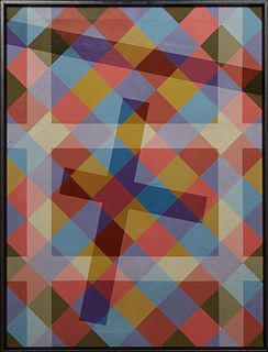Dean Eckert (American), "Ten of Diamonds," 1976, acrylic on canvas, signed titled and dated en verso, with artist label and WYES auction tag en verso,