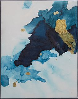 Carlee Arnold (1990-, Alabama), "Storm Series III," 2018, mixed media on canvas, signed on canvas en verso, presented under a plexiglass box, H.- 14 1