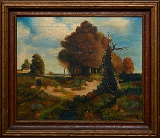 C. Weiss, "Landscape View," c. 1923, oil on canvas, signed and dated lower left, presented in a gilt frame, H.- 17 5/8 in., W.- 21 1/2 in., Framed H.-