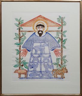 Ford Ruthling (1933-2015, New Mexico), "St. Francis of Assisi #8-B-B," 1984, watercolor on embossed paper, signed and dated in pencil lower right, tit