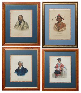 Four McKenney and Hall Indian Colored Lithographs, 1842, from "History of the Indian Tribes of North America, 1793-1868," Published by F.W. Greenough,