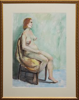 Charles F. Bohannah (1910-1985, New York), "Portrait of a Seated Nude Woman," 20th c., watercolor on paper, signed lower left, presented in a gilt fra