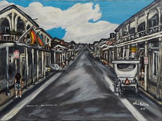 Alvin Batiste (1962-, Louisiana), "Bourbon Street, New Orleans," 1999, acrylic on canvas, signed and dated lower right, titled lower left, unframed, H