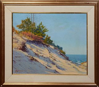 Gotthilf Ahlman (1888-1953, American/Swedish), "Coastal Scene," 20th c., oil on canvas, signed lower left, presented in a gilt frame, H.- 20 in., W.- 