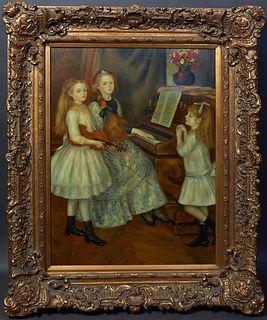 Chinese School, "The Music Lesson," 20th c., oil on canvas, signed "Conrad" lower right, presented in a gilt frame, H.- 39 1/2 in., W.- 29 1/2 in., Fr