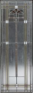 English Art Deco Stained and Leaded Glass Tall Window, c. 1940, with geometric decoration. H.- 68 1/2 in. W.- 24 in.
