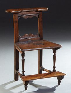 French Provincial Carved Oak Prie Dieu/Kneeler, late 19th c. the stepped armrest incised "Mr. E. T. Bertrand," on square supports to a stepped trapezo