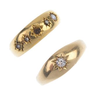 Two late Victorian to early 20th century gold diamond and seed pearl rings. To include an old-cut di