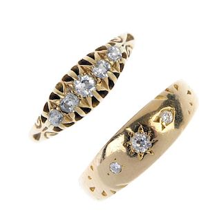 Two early 20th century 18ct gold diamond rings. To include a graduated old-cut diamond five-stone ri