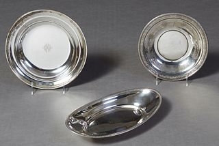 Group of Three Sterling Silver Bowls, one oval with a gadrooned rim, # 1506, by M. Fred Hirsch Co, New Jersey, in the Kent pattern, H.- 1 1/4 in., W.-