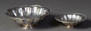 Two Sterling Silver Lobed Footed Bowls, #B929 ad B926, by Frank M. Whiting, retailed by Brand-Chatillon Co., New York, Smaller- H.- 2 in., Dia.- 7 1/8