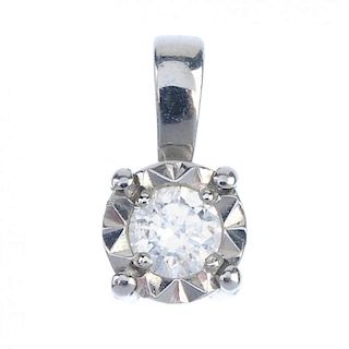 A diamond single-stone pendant and ear studs. To include a 9ct gold brilliant-cut diamond single-sto