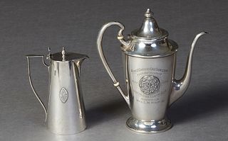 Two Pieces of Sterling Silver, 20th c., one a chocolate pot, #013, engraved "Women's Southern Golf Association Championship May 1934, New Orleans Coun